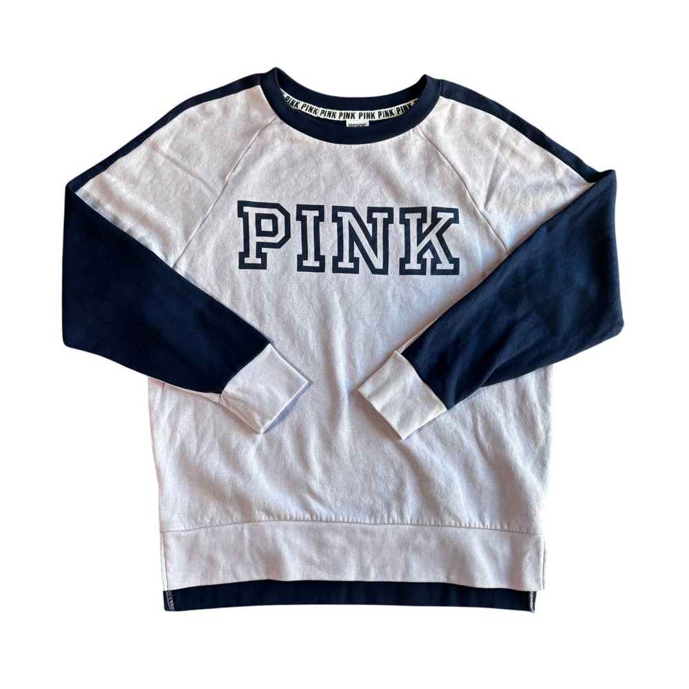 PINK Victoria's Secret Sweatshirt Light‎ Purple Navy Blue Logo Crewneck Womens M